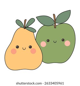Funny Doodle Fruit Berry Character Icon. Cartoon Positive Hand Drawn Outline Fresh Vitamin Food Symbol. Bright Happy Smiling Fruit Element. Baby Shower Greeting Card or Birthday Party Decoration. 
