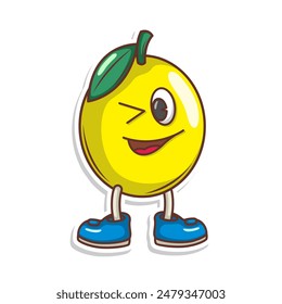 Divertido doodle caricatura de fruta con expresión linda

