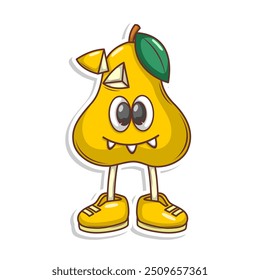 Funny doodle fruit cartoon with cute expression
