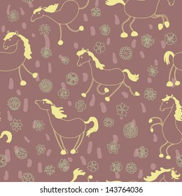 Funny doodle horses seamless pattern