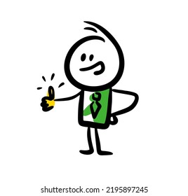 Funny Doodle Man Showing Thumb Vector Illustration. Good Idea  Symbol.