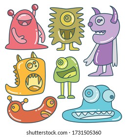 funny and doodle monster character color design theme