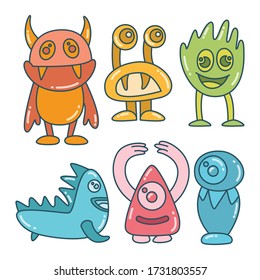 funny and doodle monster character color design theme