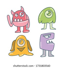 funny and doodle monster character color design theme