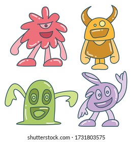 funny and doodle monster character color design theme