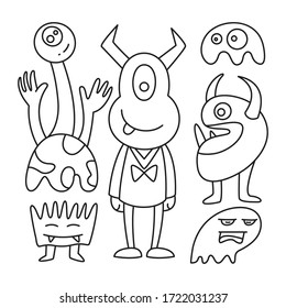 funny and doodle monster character line design theme