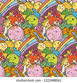 Funny doodle monsters on seamless pattern for prints, cards, designs and coloring books. Vector illustration