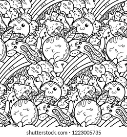 Funny doodle monsters on seamless pattern for prints, cards, designs and coloring books. Vector illustration