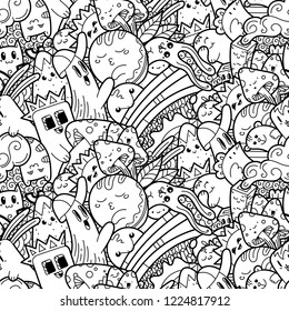 Funny Doodle Monsters On Seamless Pattern Stock Vector (Royalty Free ...