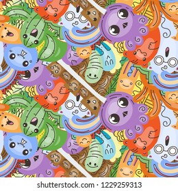 Funny doodle monsters on seamless pattern for prints, cards, designs and coloring books. Vector illustration