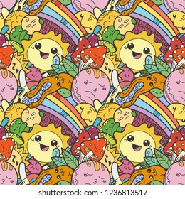 Funny doodle monsters on seamless pattern for prints, cards, designs and coloring books. Vector illustration