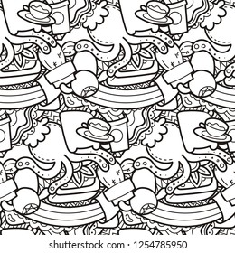 Funny doodle monsters on seamless pattern for prints, cards, designs and coloring books. Vector illustration