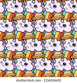 Funny doodle monsters seamless pattern for prints, designs and coloring books. Vector illustration