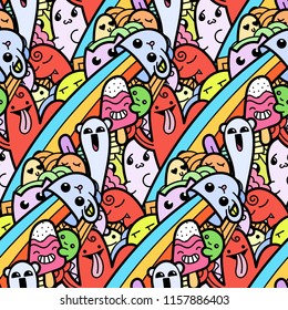 Funny doodle monsters seamless pattern for prints, designs and coloring books. Vector illustration