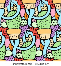 Funny doodle monsters seamless pattern for prints, designs and coloring books. Vector illustration
