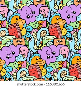 Funny doodle monsters seamless pattern for prints, designs and coloring books. Vector illustration