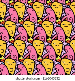 Funny doodle monsters seamless pattern for prints, designs and coloring books. Vector illustration