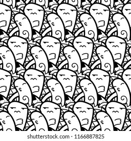 Funny doodle monsters seamless pattern for prints, designs and coloring books. Vector illustration