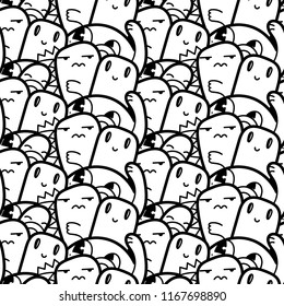 Funny doodle monsters seamless pattern for prints, designs and coloring books. Vector illustration