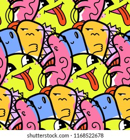 Funny doodle monsters seamless pattern for prints, designs and coloring books. Vector illustration