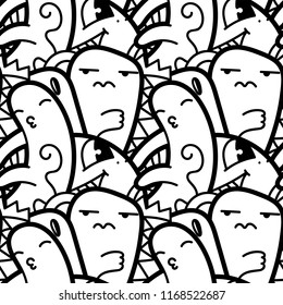 Funny doodle monsters seamless pattern for prints, designs and coloring books. Vector illustration