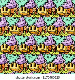 Funny doodle monsters seamless pattern for prints, designs and coloring books. Vector illustration