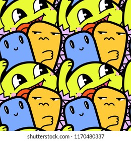 Funny doodle monsters seamless pattern for prints, designs and coloring books. Vector illustration