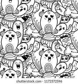 Funny doodle monsters seamless pattern for prints, designs and coloring books. Vector illustration