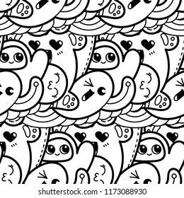 Funny doodle monsters seamless pattern for prints, designs and coloring books. Vector illustration