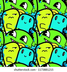 Funny doodle monsters seamless pattern for prints, designs and coloring books. Vector illustration