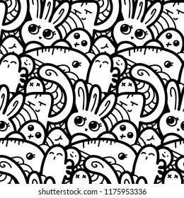 Funny doodle monsters seamless pattern for prints, designs and coloring books. Vector illustration