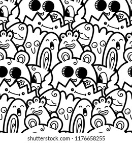 Funny doodle monsters seamless pattern for prints, designs and coloring books. Vector illustration