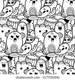 Funny doodle monsters seamless pattern for prints, designs and coloring books. Vector illustration
