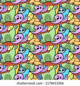 Funny doodle monsters seamless pattern for prints, designs and coloring books. Vector illustration