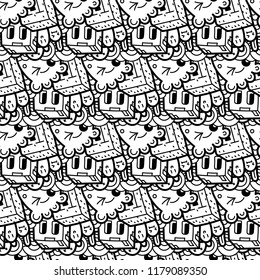 Funny doodle monsters seamless pattern for prints, designs and coloring books. Vector illustration