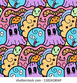 Funny doodle monsters seamless pattern for prints, designs and coloring books. Vector illustration