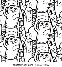 Funny doodle monsters seamless pattern for prints, designs and children books. Vector illustration for coloring pages
