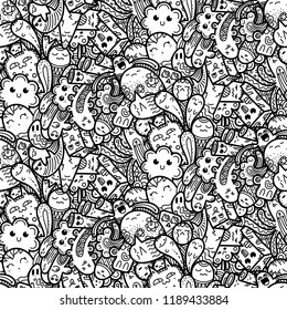 Funny doodle monsters seamless pattern for prints, designs and coloring books. Vector illustration