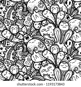 Funny doodle monsters seamless pattern for prints, designs and coloring books. Vector illustration