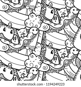 Funny doodle monsters seamless pattern for prints, designs and coloring books. Vector illustration