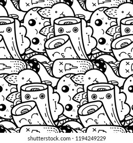Funny doodle monsters seamless pattern for prints, designs and coloring books. Vector illustration