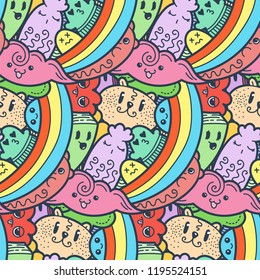 Funny doodle monsters seamless pattern for prints, designs and coloring books. Vector illustration