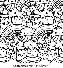 Funny doodle monsters seamless pattern for prints, designs and coloring books. Vector illustration