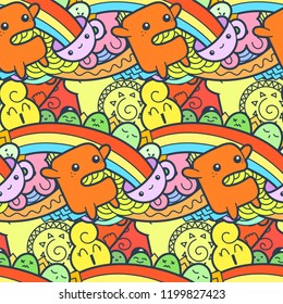 Funny doodle monsters seamless pattern for prints, designs and coloring books. Vector illustration