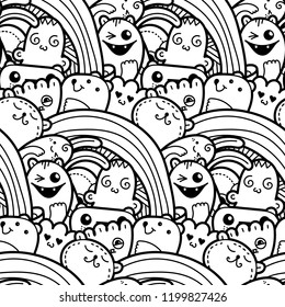 Funny doodle monsters seamless pattern for prints, designs and coloring books. Vector illustration