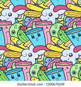 Funny doodle monsters seamless pattern for prints, designs and coloring books. Vector illustration