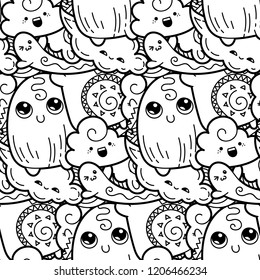 Funny doodle monsters seamless pattern for prints, designs and coloring books. Vector illustration