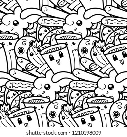 Funny doodle monsters seamless pattern for prints, designs and coloring books. Vector illustration