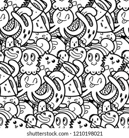 Funny doodle monsters seamless pattern for prints, designs and coloring books. Vector illustration