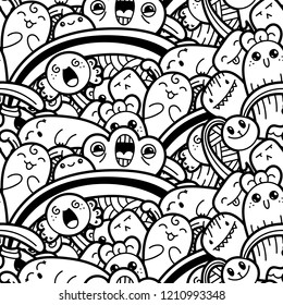 Funny doodle monsters seamless pattern for prints, designs and coloring books. Vector illustration